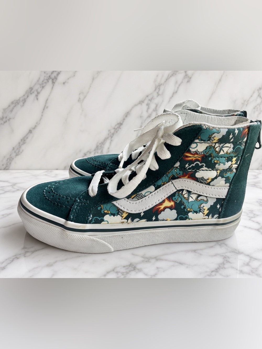 Vans SK8-Hi Zip Size 1.5 Y Mythical Glow Deep Teal Dragon High Tops New cond